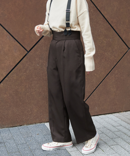 B.C STOCK（ベーセーストック）の「サスペンダー付きタックトラウザー（スラックス・レディース・ブラウン/チャコールグレー・FREE）」の17枚目の写真