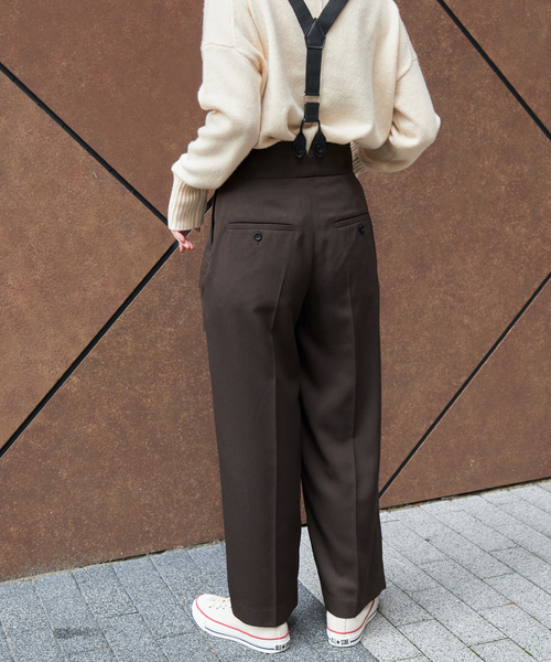 B.C STOCK（ベーセーストック）の「サスペンダー付きタックトラウザー（スラックス・レディース・ブラウン/チャコールグレー・FREE）」の18枚目の写真