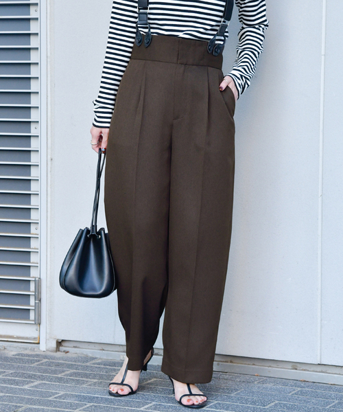 B.C STOCK（ベーセーストック）の「サスペンダー付きタックトラウザー（スラックス・レディース・ブラウン/チャコールグレー・FREE）」の19枚目の写真