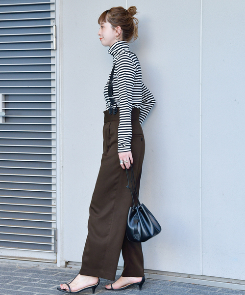 B.C STOCK（ベーセーストック）の「サスペンダー付きタックトラウザー（スラックス・レディース・ブラウン/チャコールグレー・FREE）」の21枚目の写真