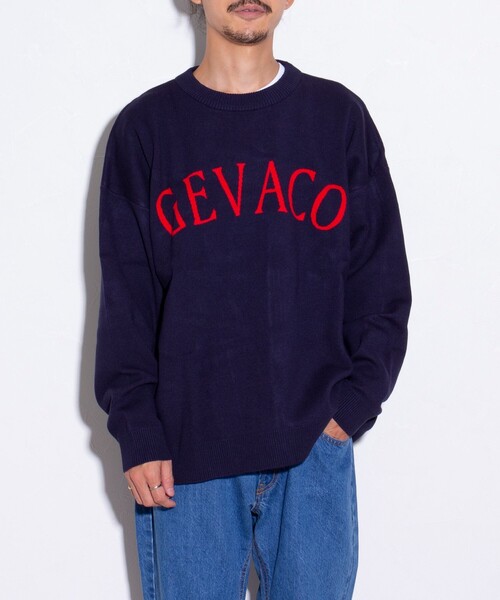 GEVACO（ゲバコ）の「【GEVACO/ゲバコ】アーチロゴ ジャガードプルオーバーニット（ニット/セーター・メンズ・ブルー/アイボリー/ブラック/ネイビー・M/L）」の20枚目の写真