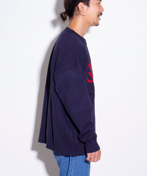 GEVACO（ゲバコ）の「【GEVACO/ゲバコ】アーチロゴ ジャガードプルオーバーニット（ニット/セーター・メンズ・ブルー/アイボリー/ブラック/ネイビー・M/L）」の16枚目の写真