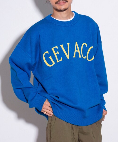 GEVACO（ゲバコ）の「【GEVACO/ゲバコ】アーチロゴ ジャガードプルオーバーニット（ニット/セーター・メンズ・ブルー/アイボリー/ブラック/ネイビー・M/L）」の14枚目の写真