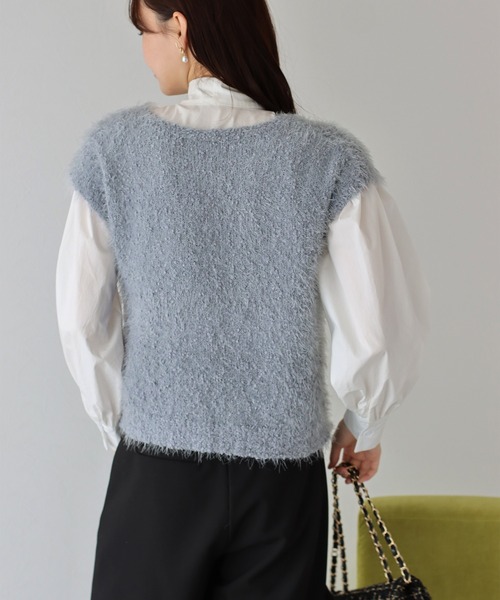 BLUEEAST（ブルーイースト）の「ぽこぽこVネックシャギーニットベスト（ベスト・レディース・グレー/ブラック/オフホワイト・MEDIUM）」の12枚目の写真