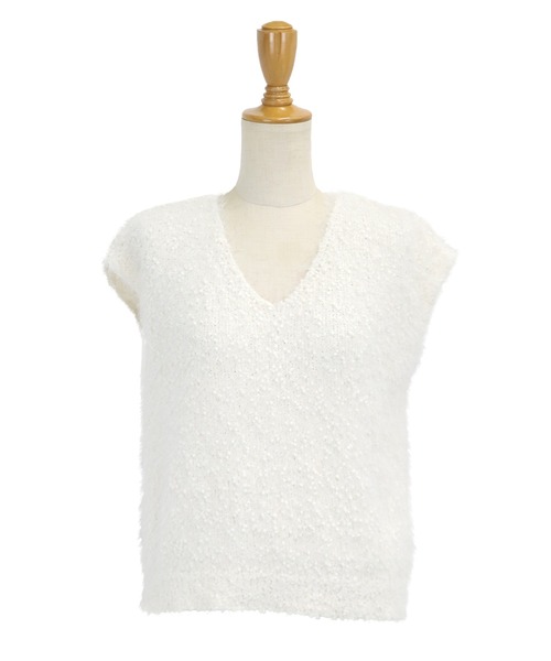 BLUEEAST（ブルーイースト）の「ぽこぽこVネックシャギーニットベスト（ベスト・レディース・グレー/ブラック/オフホワイト・MEDIUM）」の4枚目の写真