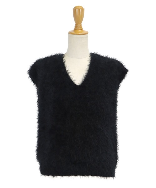 BLUEEAST（ブルーイースト）の「ぽこぽこVネックシャギーニットベスト（ベスト・レディース・グレー/ブラック/オフホワイト・MEDIUM）」の5枚目の写真