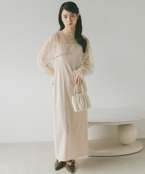 パールストラップレイヤードキャミドレス/マルチWAY/チュールラメ刺繍