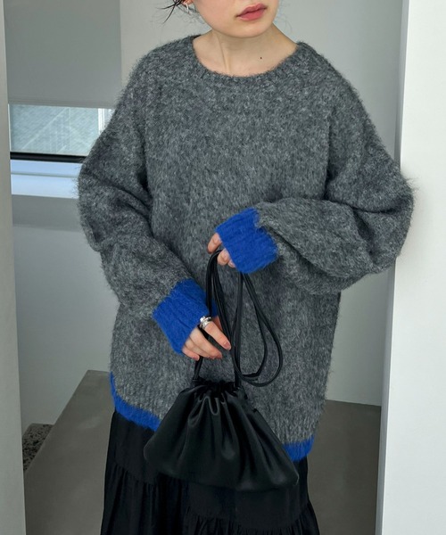 feepur（フェピュール）の「【ハンドウォッシャブル】ウール混バイカラー起毛オーバーニット（ニット/セーター・レディース・ネイビー/オフホワイト/グレー・MEDIUM）」の2枚目の写真