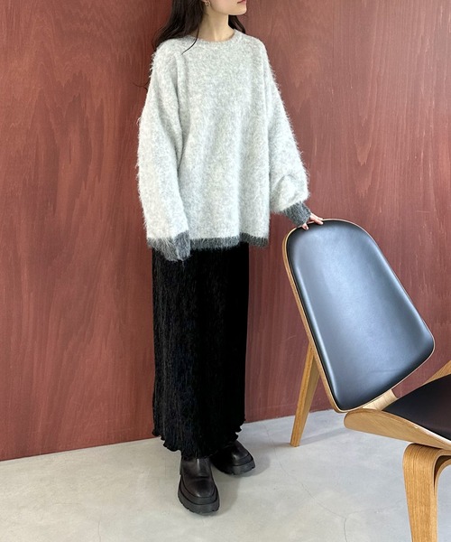 feepur（フェピュール）の「【ハンドウォッシャブル】ウール混バイカラー起毛オーバーニット（ニット/セーター・レディース・ネイビー/オフホワイト/グレー・MEDIUM）」の22枚目の写真