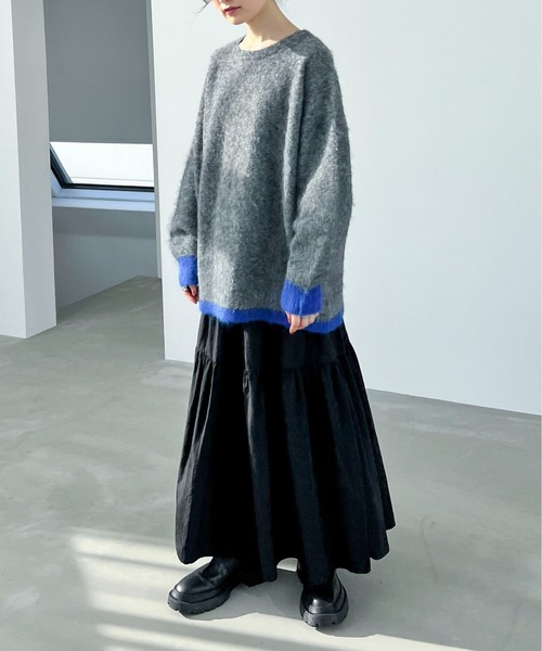 feepur（フェピュール）の「【ハンドウォッシャブル】ウール混バイカラー起毛オーバーニット（ニット/セーター・レディース・ネイビー/オフホワイト/グレー・MEDIUM）」の13枚目の写真