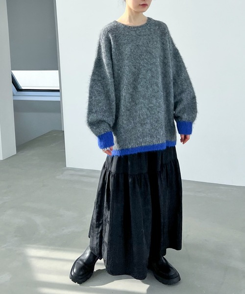 feepur（フェピュール）の「【ハンドウォッシャブル】ウール混バイカラー起毛オーバーニット（ニット/セーター・レディース・ネイビー/オフホワイト/グレー・MEDIUM）」の14枚目の写真