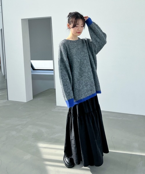 feepur（フェピュール）の「【ハンドウォッシャブル】ウール混バイカラー起毛オーバーニット（ニット/セーター・レディース・ネイビー/オフホワイト/グレー・MEDIUM）」の15枚目の写真