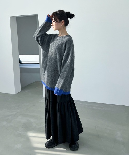 feepur（フェピュール）の「【ハンドウォッシャブル】ウール混バイカラー起毛オーバーニット（ニット/セーター・レディース・ネイビー/オフホワイト/グレー・MEDIUM）」の16枚目の写真