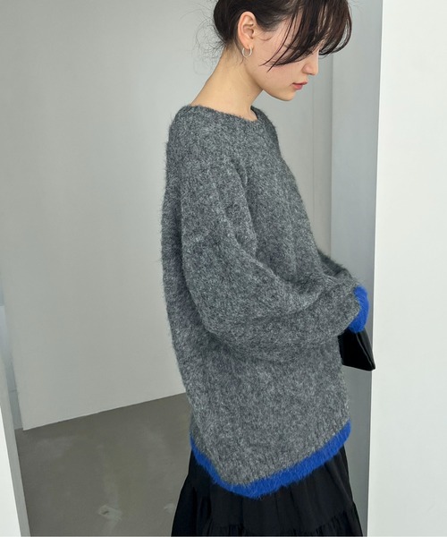 feepur（フェピュール）の「【ハンドウォッシャブル】ウール混バイカラー起毛オーバーニット（ニット/セーター・レディース・ネイビー/オフホワイト/グレー・MEDIUM）」の19枚目の写真