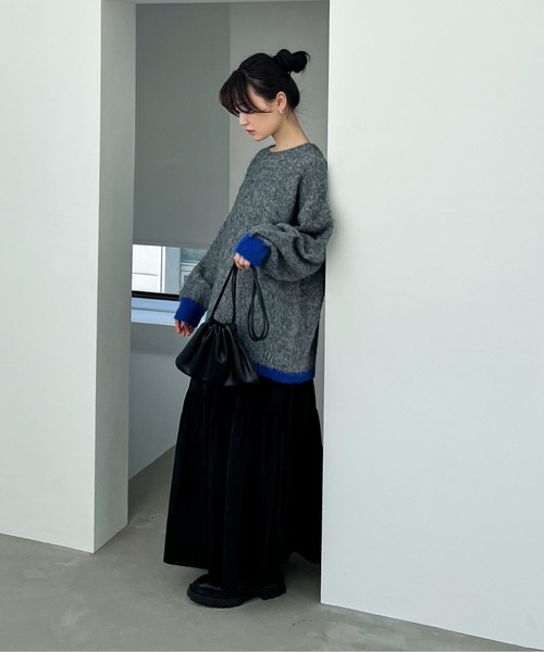 feepur（フェピュール）の「【ハンドウォッシャブル】ウール混バイカラー起毛オーバーニット（ニット/セーター・レディース・ネイビー/オフホワイト/グレー・MEDIUM）」の12枚目の写真