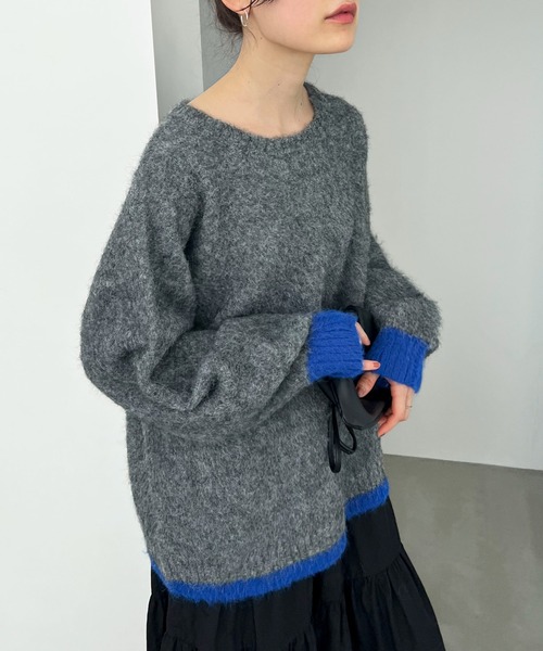 feepur（フェピュール）の「【ハンドウォッシャブル】ウール混バイカラー起毛オーバーニット（ニット/セーター・レディース・ネイビー/オフホワイト/グレー・MEDIUM）」の17枚目の写真