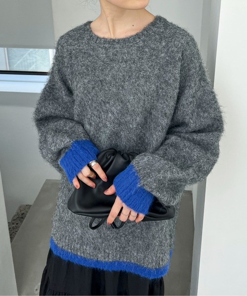 feepur（フェピュール）の「【ハンドウォッシャブル】ウール混バイカラー起毛オーバーニット（ニット/セーター・レディース・ネイビー/オフホワイト/グレー・MEDIUM）」の18枚目の写真