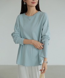 コットン100% ラウンドヘムドロップショルダーTシャツ