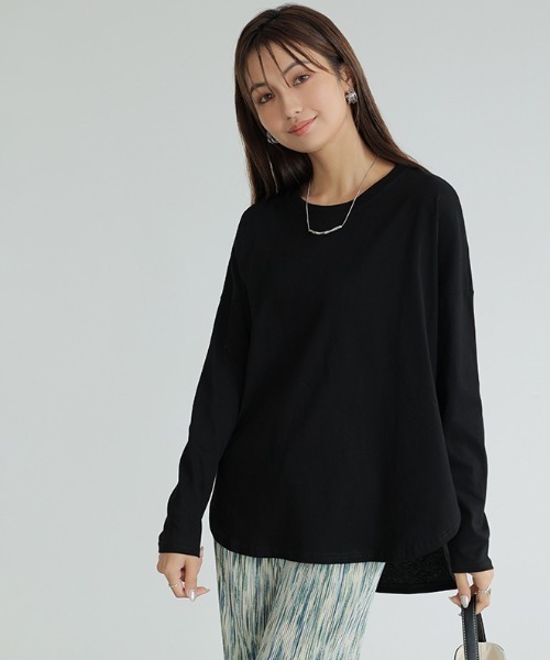 COCOMOMO(ココモモ)の「コットン100% ラウンドヘムドロップショルダーTシャツ(Tシャツ/カットソー・レディース・ホワイト/ブラック/スカイブルー・L/M)」の21枚目の写真