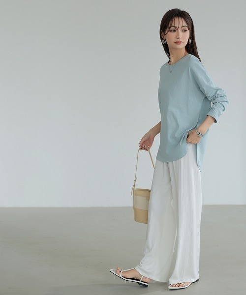 COCOMOMO(ココモモ)の「コットン100% ラウンドヘムドロップショルダーTシャツ(Tシャツ/カットソー・レディース・ホワイト/ブラック/スカイブルー・L/M)」の13枚目の写真