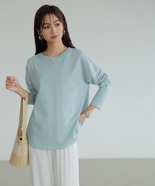 COCOMOMO(ココモモ)の「コットン100% ラウンドヘムドロップショルダーTシャツ(Tシャツ/カットソー・レディース・ホワイト/ブラック/スカイブルー・L/M)」の14枚目の写真