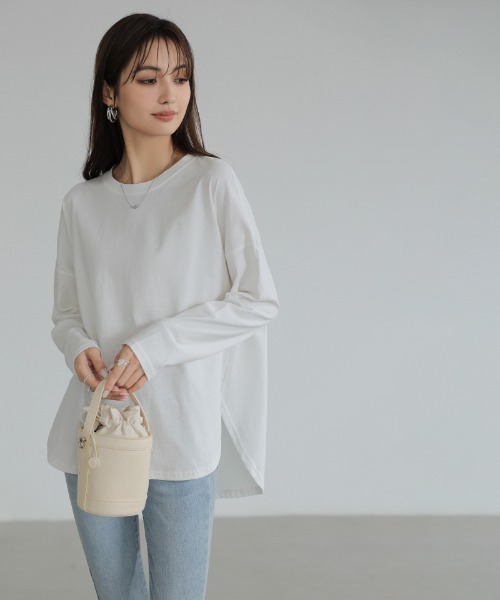 COCOMOMO(ココモモ)の「コットン100% ラウンドヘムドロップショルダーTシャツ(Tシャツ/カットソー・レディース・ホワイト/ブラック/スカイブルー・L/M)」の17枚目の写真