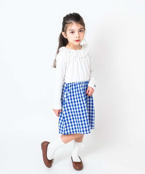 Moujonjon（ムージョンジョン）の「レース衿切替ワンピース（ワンピース・キッズ・ネイビー/ホワイト・90/100/110/120/130/80/140）」の8枚目の写真