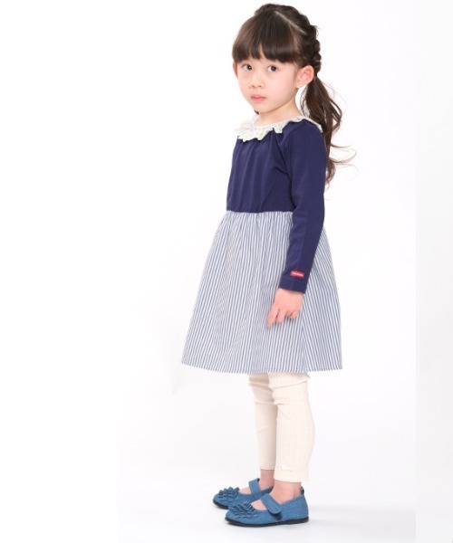 Moujonjon（ムージョンジョン）の「レース衿切替ワンピース（ワンピース・キッズ・ネイビー/ホワイト・90/100/110/120/130/80/140）」の14枚目の写真