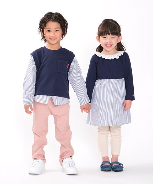 Moujonjon（ムージョンジョン）の「レース衿切替ワンピース（ワンピース・キッズ・ネイビー/ホワイト・90/100/110/120/130/80/140）」の15枚目の写真