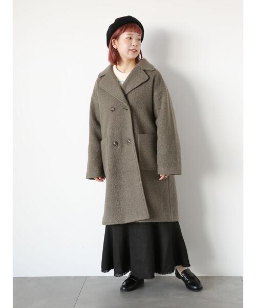 ehka sopo（エヘカソポ）の「ブークレーミドル丈チェスターコート（チェスターコート・レディース・キナリ/チャコールグレー/オリーブ・F）」の11枚目の写真
