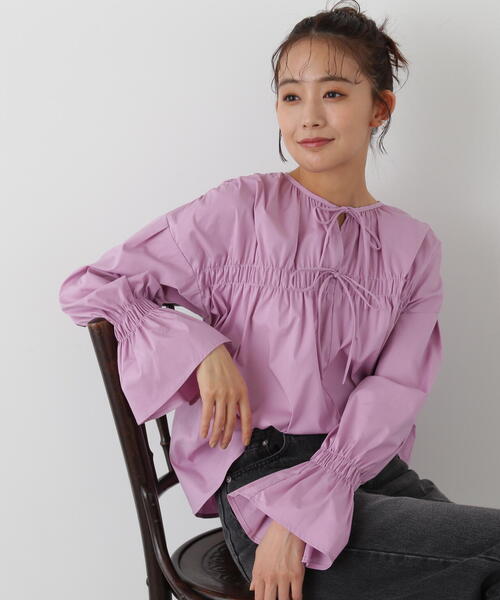 N.（N. Natural Beauty Basic）（エヌエヌナチュラルビューティーベーシック）の「◆ダブルリボンシャーリングギャザーブラウス（シャツ/ブラウス・レディース・ピンク/ブルー/オフホワイト・MEDIUM）」の11枚目の写真