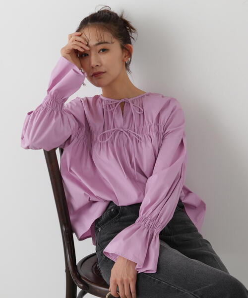 N.（N. Natural Beauty Basic）（エヌエヌナチュラルビューティーベーシック）の「◆ダブルリボンシャーリングギャザーブラウス（シャツ/ブラウス・レディース・ピンク/ブルー/オフホワイト・MEDIUM）」の12枚目の写真