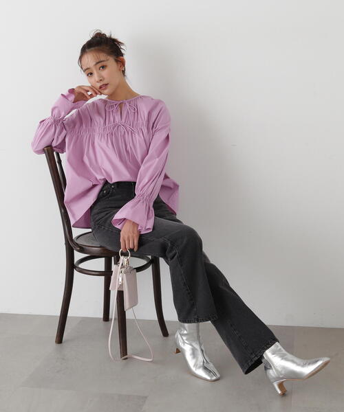 N.（N. Natural Beauty Basic）（エヌエヌナチュラルビューティーベーシック）の「◆ダブルリボンシャーリングギャザーブラウス（シャツ/ブラウス・レディース・ピンク/ブルー/オフホワイト・MEDIUM）」の14枚目の写真