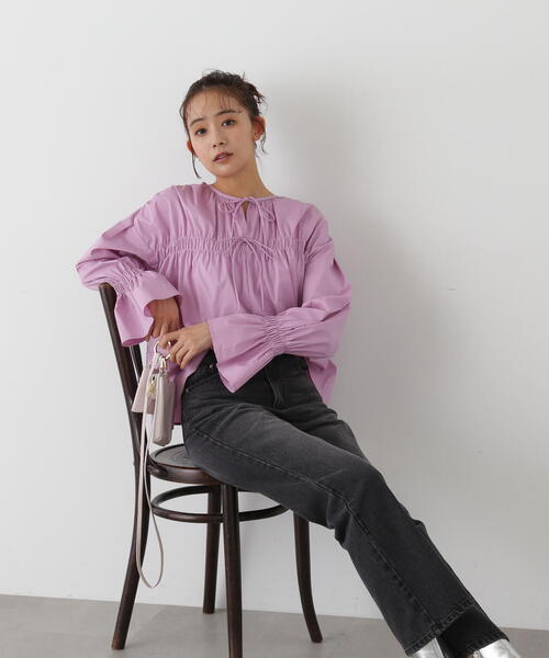 N.（N. Natural Beauty Basic）（エヌエヌナチュラルビューティーベーシック）の「◆ダブルリボンシャーリングギャザーブラウス（シャツ/ブラウス・レディース・ピンク/ブルー/オフホワイト・MEDIUM）」の15枚目の写真