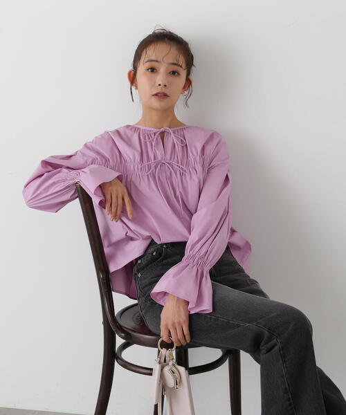 N.（N. Natural Beauty Basic）（エヌエヌナチュラルビューティーベーシック）の「◆ダブルリボンシャーリングギャザーブラウス（シャツ/ブラウス・レディース・ピンク/ブルー/オフホワイト・MEDIUM）」の18枚目の写真