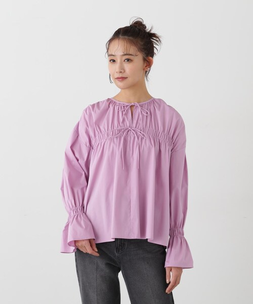 N.（N. Natural Beauty Basic）（エヌエヌナチュラルビューティーベーシック）の「◆ダブルリボンシャーリングギャザーブラウス（シャツ/ブラウス・レディース・ピンク/ブルー/オフホワイト・MEDIUM）」の19枚目の写真