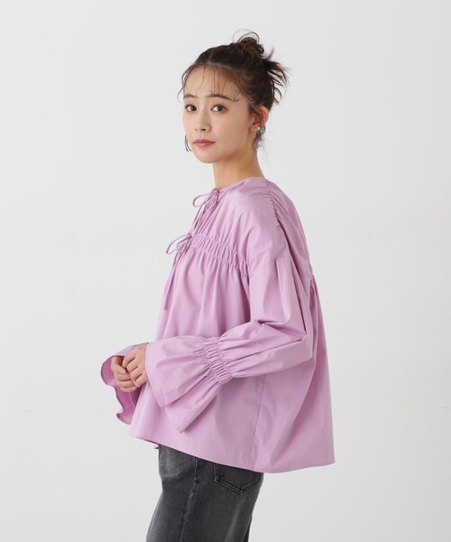 N.（N. Natural Beauty Basic）（エヌエヌナチュラルビューティーベーシック）の「◆ダブルリボンシャーリングギャザーブラウス（シャツ/ブラウス・レディース・ピンク/ブルー/オフホワイト・MEDIUM）」の20枚目の写真