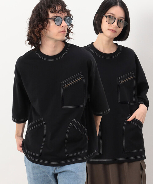 Purple&Yellow（パープルアンドイエロー）の「３ポケット ５分袖プルオーバー（Tシャツ/カットソー・メンズ・マスタード/ホワイト/ブラック・MEDIUM/LARGE/SMALL）」の3枚目の写真