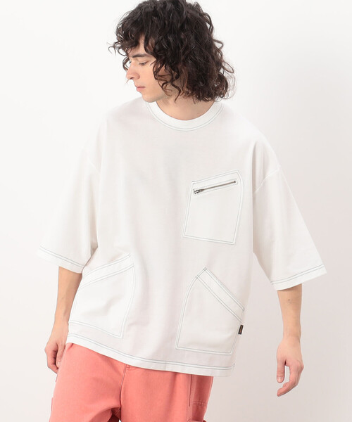 Purple&Yellow（パープルアンドイエロー）の「３ポケット ５分袖プルオーバー（Tシャツ/カットソー・メンズ・マスタード/ホワイト/ブラック・MEDIUM/LARGE/SMALL）」の5枚目の写真