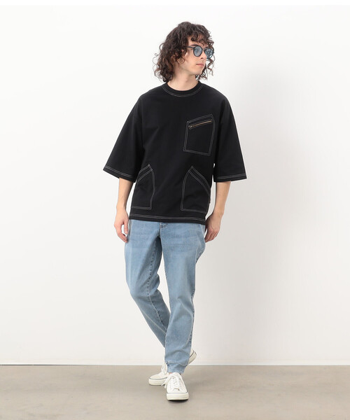 Purple&Yellow（パープルアンドイエロー）の「３ポケット ５分袖プルオーバー（Tシャツ/カットソー・メンズ・マスタード/ホワイト/ブラック・MEDIUM/LARGE/SMALL）」の9枚目の写真