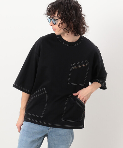 Purple&Yellow（パープルアンドイエロー）の「３ポケット ５分袖プルオーバー（Tシャツ/カットソー・メンズ・マスタード/ホワイト/ブラック・MEDIUM/LARGE/SMALL）」の10枚目の写真