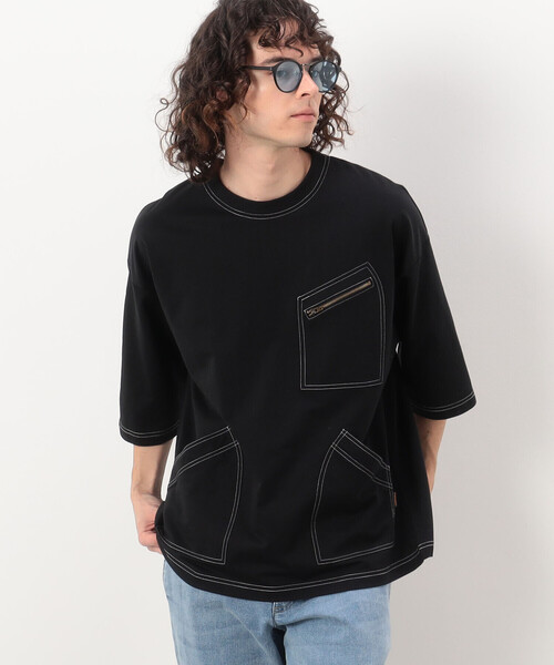 Purple&Yellow（パープルアンドイエロー）の「３ポケット ５分袖プルオーバー（Tシャツ/カットソー・メンズ・マスタード/ホワイト/ブラック・MEDIUM/LARGE/SMALL）」の11枚目の写真