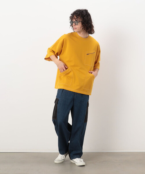 Purple&Yellow（パープルアンドイエロー）の「３ポケット ５分袖プルオーバー（Tシャツ/カットソー・メンズ・マスタード/ホワイト/ブラック・MEDIUM/LARGE/SMALL）」の15枚目の写真