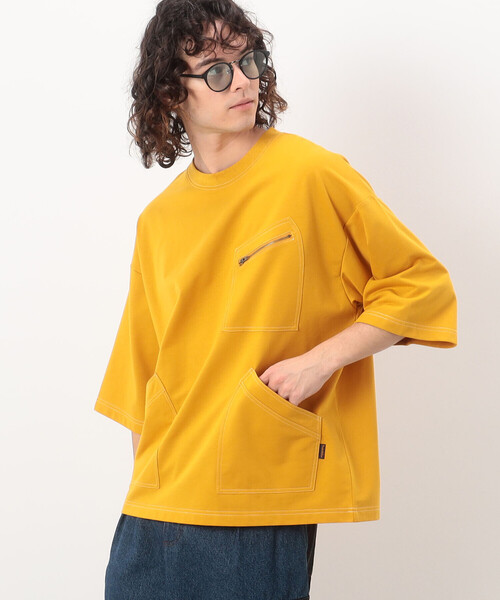 Purple&Yellow（パープルアンドイエロー）の「３ポケット ５分袖プルオーバー（Tシャツ/カットソー・メンズ・マスタード/ホワイト/ブラック・MEDIUM/LARGE/SMALL）」の16枚目の写真