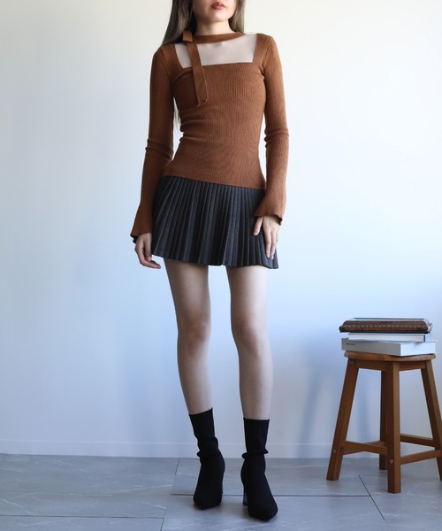 Jasmine Grandiflorum(ジャスミングランディフローラム)の「【Jasmine】リボンネックリブニットトップス(ニット/セーター・レディース・ベージュ/ピンク/ブラック/チョコ・FREE)」の11枚目の写真