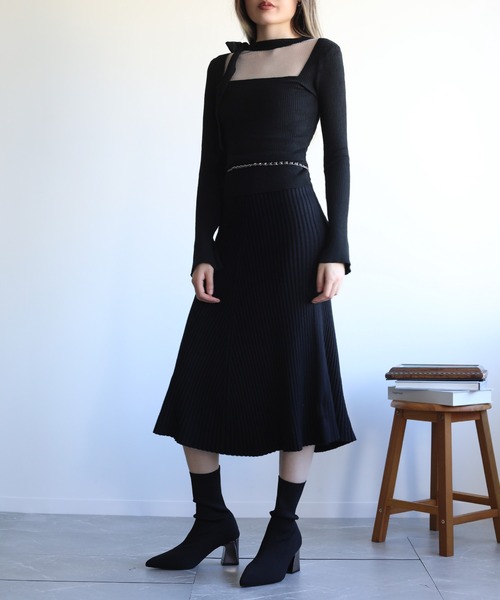 Jasmine Grandiflorum(ジャスミングランディフローラム)の「【Jasmine】リボンネックリブニットトップス(ニット/セーター・レディース・ベージュ/ピンク/ブラック/チョコ・FREE)」の6枚目の写真