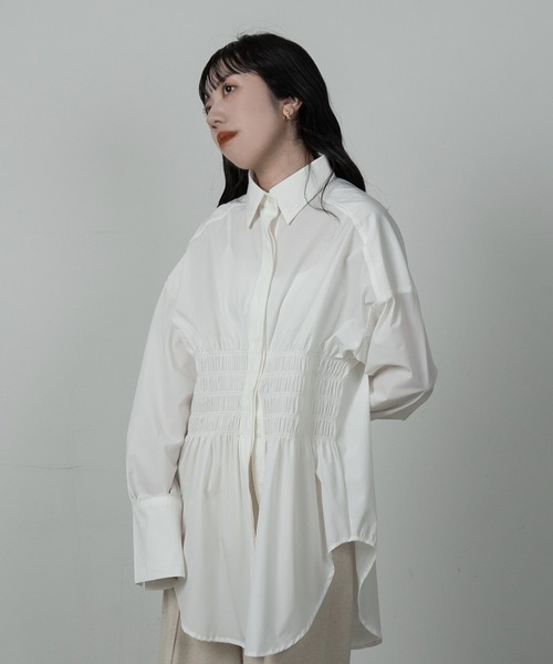 lawgy（ラウジー）の「waist shirring midi shirt / ウエストシャーリングミディシャツ（シャツ/ブラウス・レディース・ホワイト/アイボリー・FREE）」の10枚目の写真
