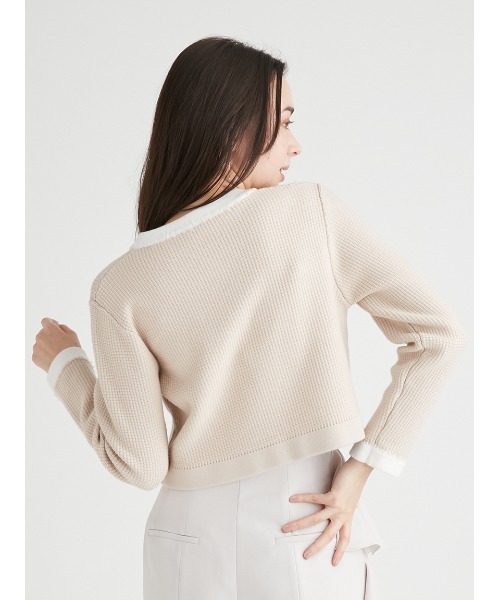 CELFORD（セルフォード）の「ツイード風フリンジデザインカーディガン（ニット/セーター・レディース・ピンクベージュ/ダークネイビー/オフホワイト・FREE）」の5枚目の写真