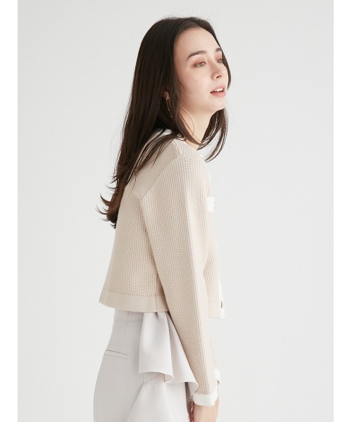 CELFORD（セルフォード）の「ツイード風フリンジデザインカーディガン（ニット/セーター・レディース・ピンクベージュ/ダークネイビー/オフホワイト・FREE）」の6枚目の写真