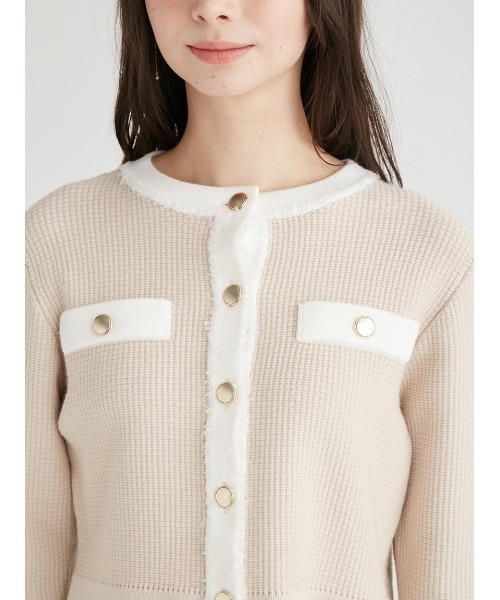 CELFORD（セルフォード）の「ツイード風フリンジデザインカーディガン（ニット/セーター・レディース・ピンクベージュ/ダークネイビー/オフホワイト・FREE）」の7枚目の写真